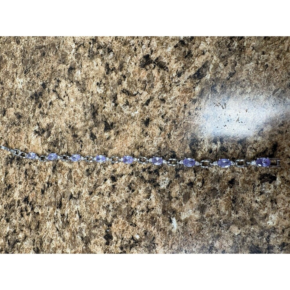 Amethyst Color Oval Tennis Bracelet Silver Tone Link Purple Gemstone 7”